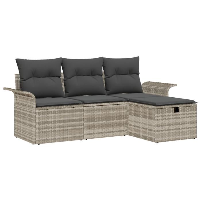 VidaXL Ensemble de canapé de jardin 4 pièces avec coussins en poly rotin gris clair 3358851
