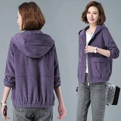 Вельветовая куртка женская короткая свободная куртка с капюшоном для мам большого размера повседневный топ