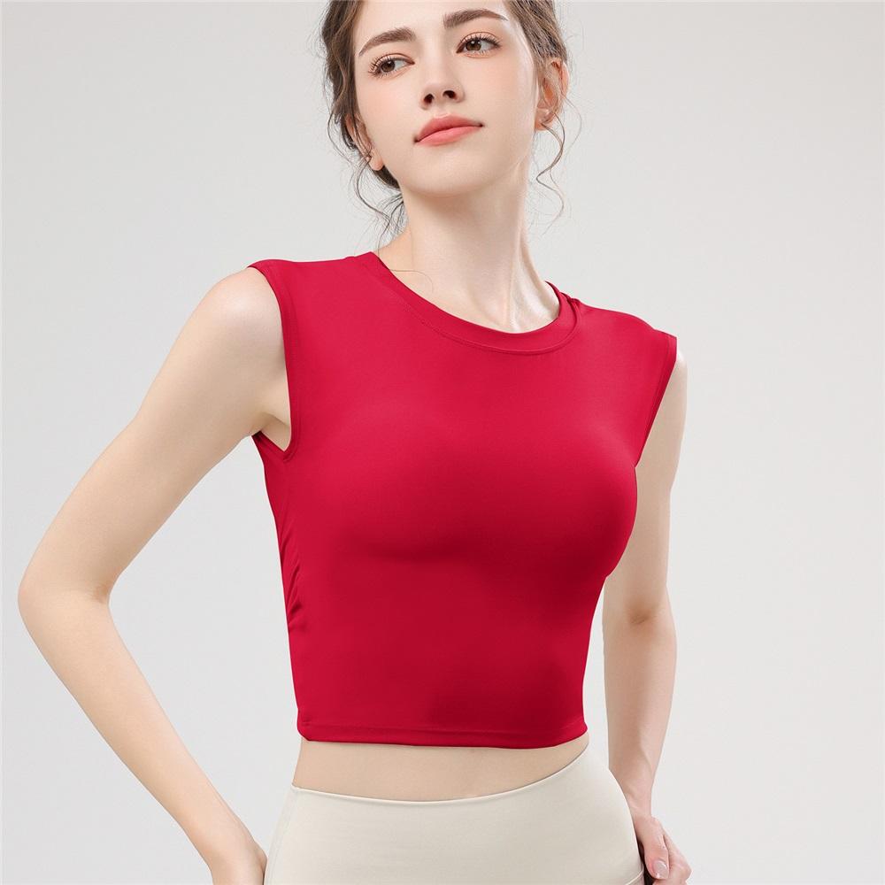 Летний новый костюм для йоги, жилет с нагрудной подушечкой для женщин, спортивный с коротким рукавом, с вырезом на спине, амортизирующий топ-жилет для йоги