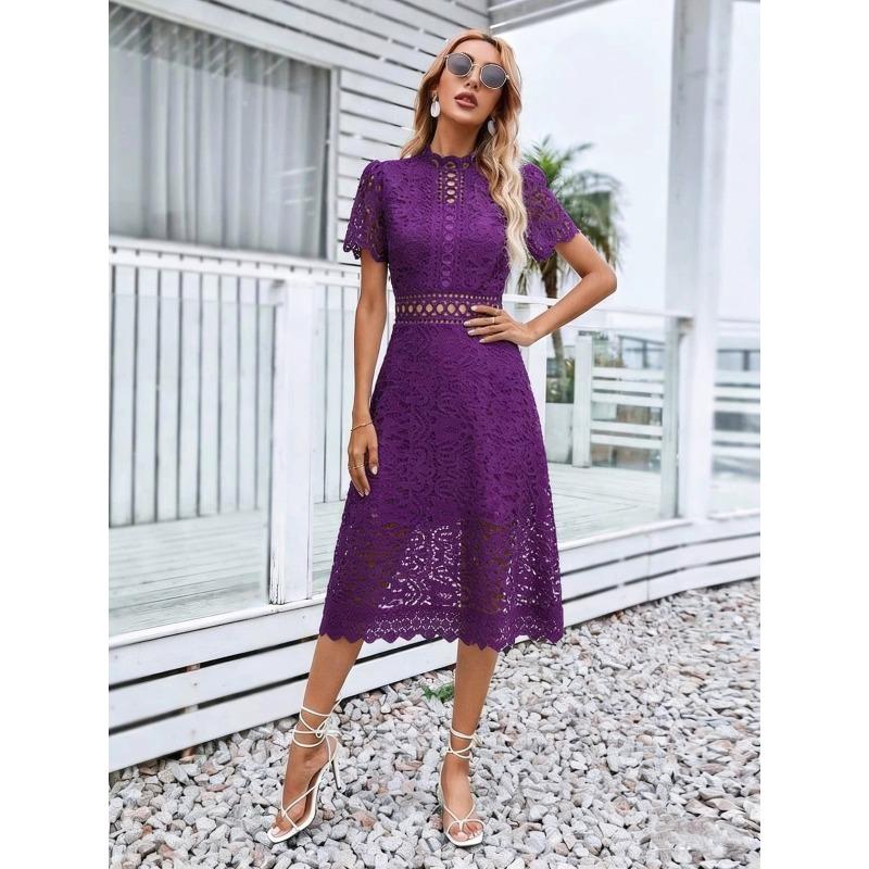 BITCED Fashion Solid Color Print O-Neck Short Sleeve  Casual Dresses
