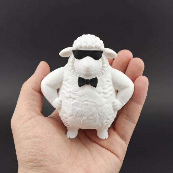 Милая Классная Фигурка Овцы 3D Печать Маленький Ягненок с Солнечными Очками и Галстуком-Бабочкой Новинка Животное Скульптура для Дома Офиса Декора Стола