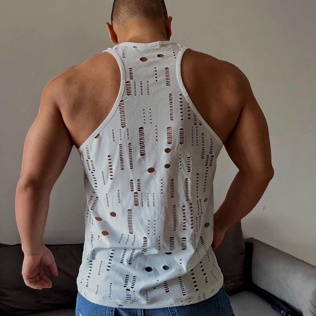 Мужские майки с вырезом, однотонные, с круглым вырезом, без рукавов, мужские жилеты, уличная одежда для фитнеса, летняя мужская одежда