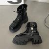 Мода 2024 года, новые готические ботильоны на платформе, женские модные панк-сапоги с пряжкой, молнией, заклепками, женские модные короткие сапоги с металлической цепочкой