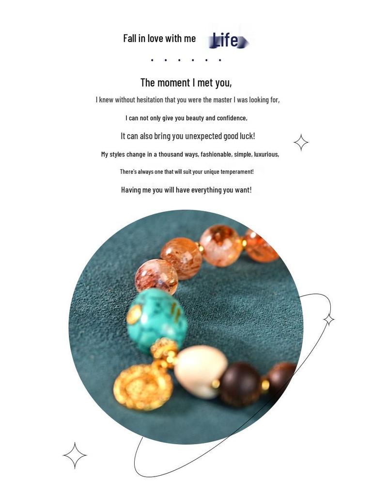 Elegant Chinese Beaded Agarwood & Crystal Bracelet with Retro Pendant for Women