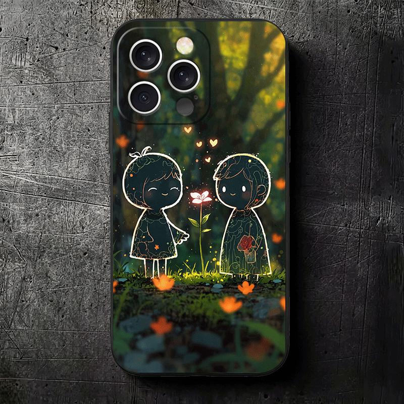 Nature Cute Child Painting Style Soft Phone Case for iPhone 16 16E 17 Air 15 Pro Max 14 Plus 13 Mini 11 12 7 Black Cover Back Sh
