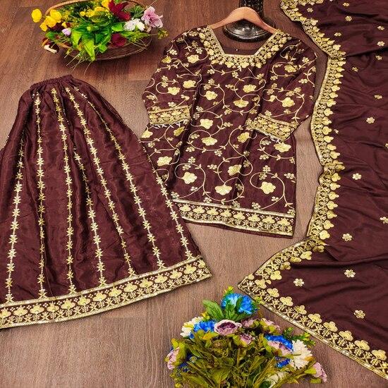 Maroon Embroidered Sharara Suit with Dupatta