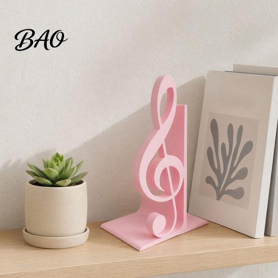 Music Themed Home Decor 3D Printed Treble Clef Bookends, Note Shelf Organizer, Non-Slip Modern Bookend Sculpture with Stable Support, Sturdy
