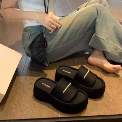 Удобные шлепанцы с круглым носком, с надписью 'king' тонким шрифтом, женские летние на толстой подошве