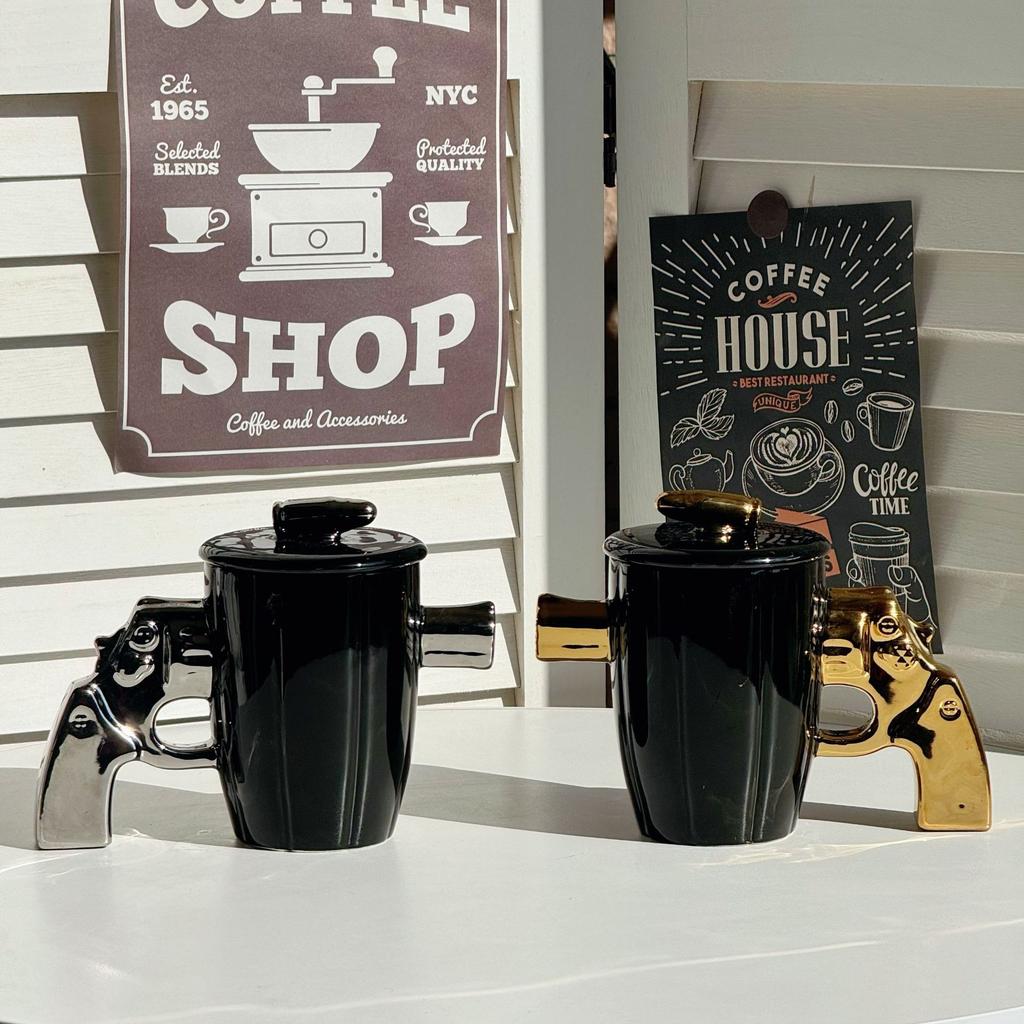 Revolver gun cup ceramic explosion-proof military wind mug personalized shape coffee cup large capacity water cup for boyfriend