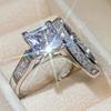 Luxury Ladies Square Diamond Zircon Ring Set Ring