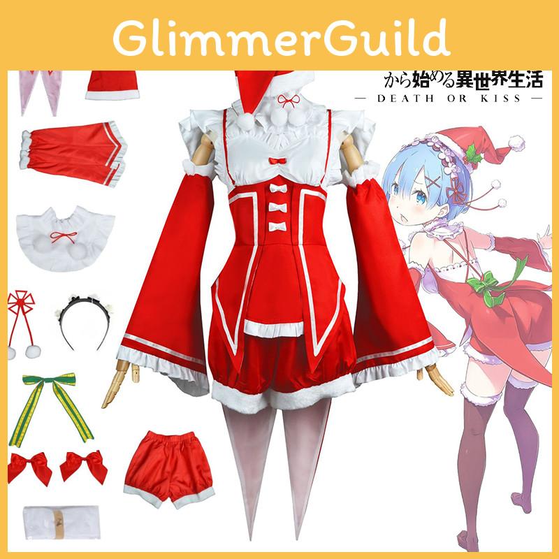 Rezero Рем Рам Рождественское Косплей Платье Костюм Высокое Качество Санта Снежный Наряд