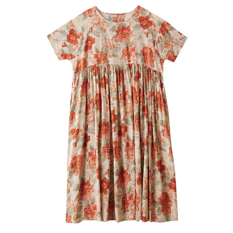 Простое богемное длинное платье лето новое полнящее плюс короткий рукав круглый вырез платье с принтом женская одежда