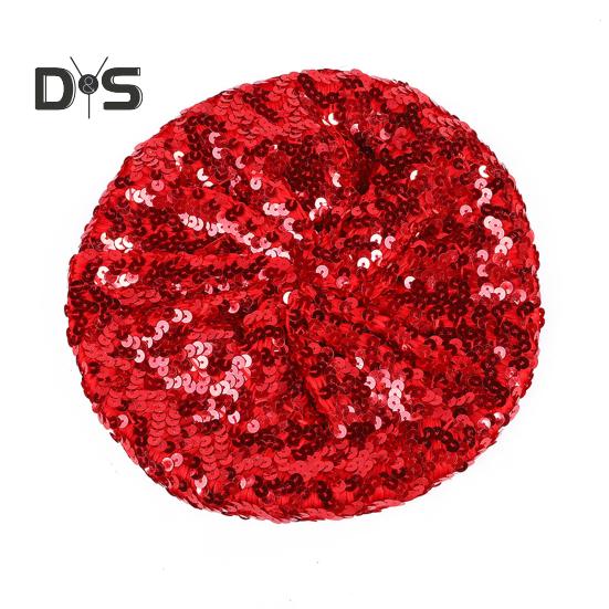 Sequin Beret for Women Sparkling Stage Effect No Brim Flat Top Solid Color Parties Performances Headwear Lady Cap