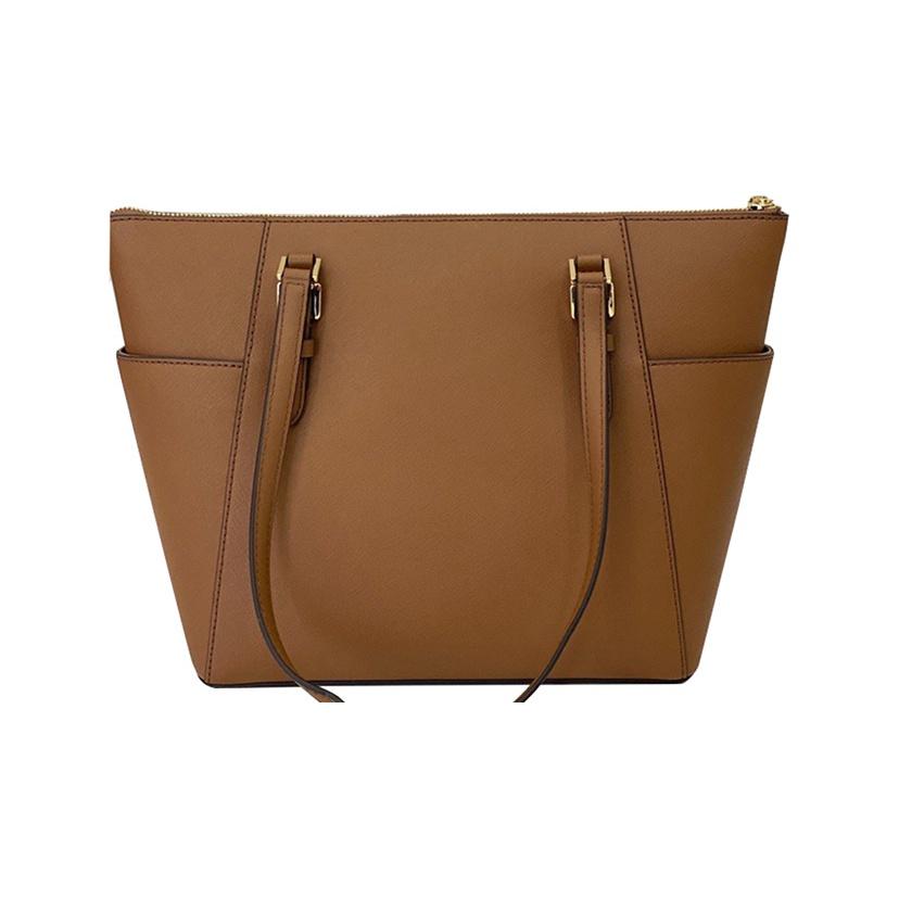 Michael Kors Mk Charlotte Винтажная однотонная сумка-тоут из кожи с подвеской-логотипом, большая вместимость, женская сумка-тоут, карамельно-коричневая, 35T0GCFT7L-LUGGAGE