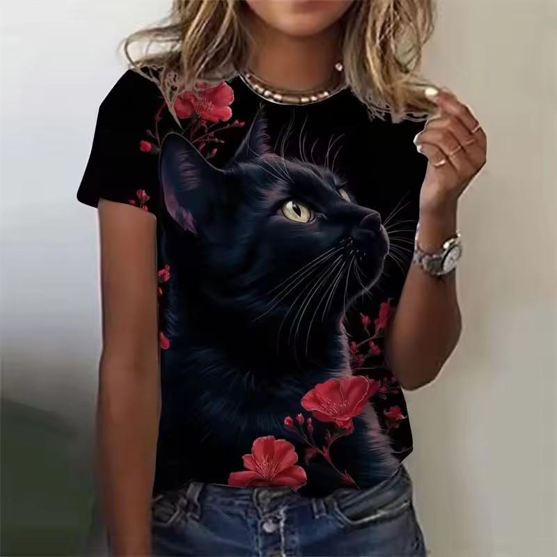 Женская забавная футболка с принтом животных и кошек, футболки с коротким рукавом, топы с 3D-принтами, рубашка с круглым вырезом, летняя повседневная женская одежда
