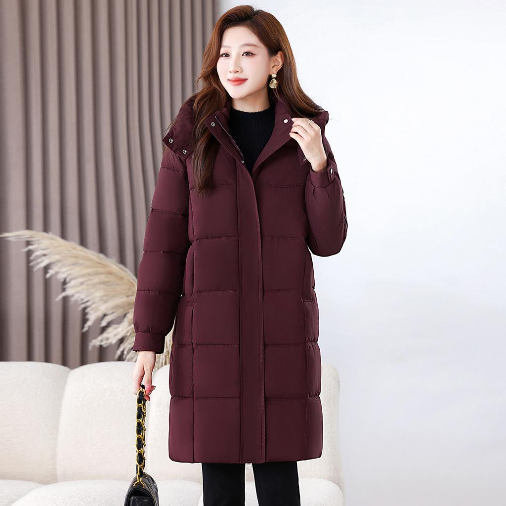 Winter new thickened hooded large size medium and long women's clothing fashionable versatile warm down cotton clothes women's coat