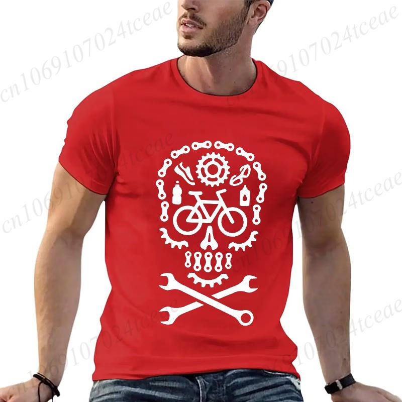 Skull Gothic Themed Bicycle Motocross Bicycle Cycling Print Tees New Fashion Brand Casual T-shirt for Men Street Clothing Casual