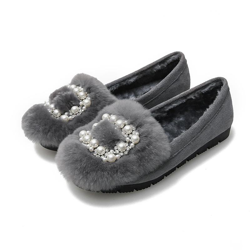 T23 осенне-зимние низкие дутики из натурального кроличьего меха, плюшевые туфли, неглубокие балетки, хлопковые туфли женские большого размера