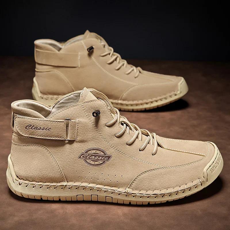 Новые мужские ботинки из искусственной кожи, мужские ботильоны, рабочие ботинки, повседневные кроссовки для отдыха на открытом воздухе, мужские роскошные ботинки ручной работы, дизайнерские кожаные ботинки