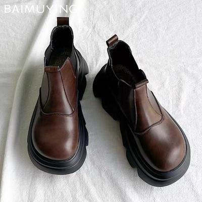 Зимние женские ботильоны на платформе из кожи, модные туфли на среднем каблуке, новый бренд 2025 года, трендовые готические гладиаторские мотоциклетные ботинки Botas De Mujer