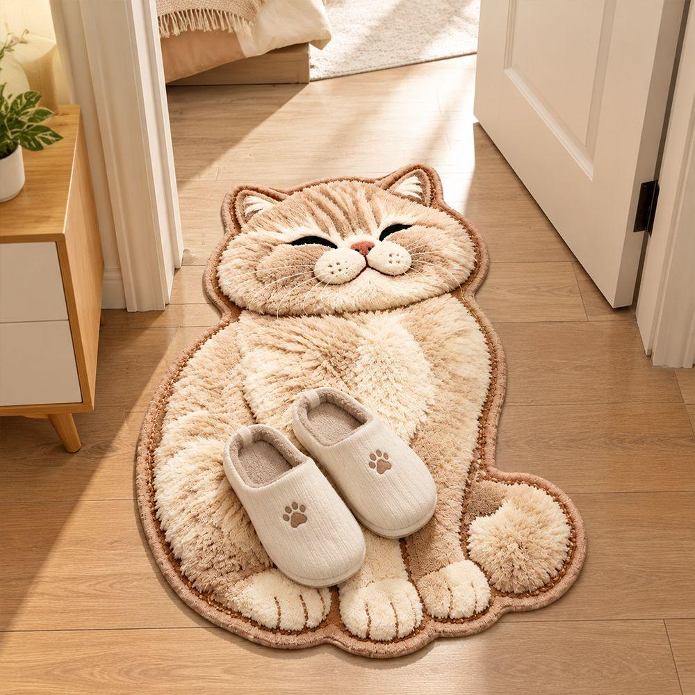 Crystal Velvet Bathroom Carpet 2D Bedside Door Mat Cute Cat-Shaped Area Rug Home Decor