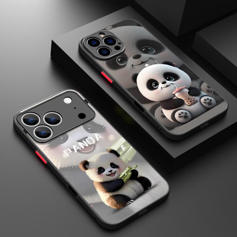 Милый 3D рельефный чехол для телефона с рисунком панды для iPhone 17 Pro Max Funda iPhone 16 Pro Max 13 15 14 17 Air 16e Матовая задняя крышка Coque