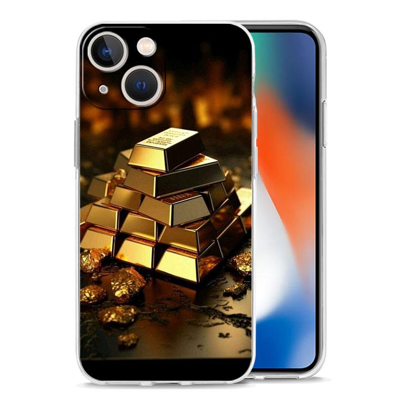 Чехол для телефона iPhone 17 Air Cases iPhone 16 15 12 13 14 Pro Max SE 7 8 Plus iPhone11 Прозрачный Мягкий Чехол Золотой Узор с Деньгами
