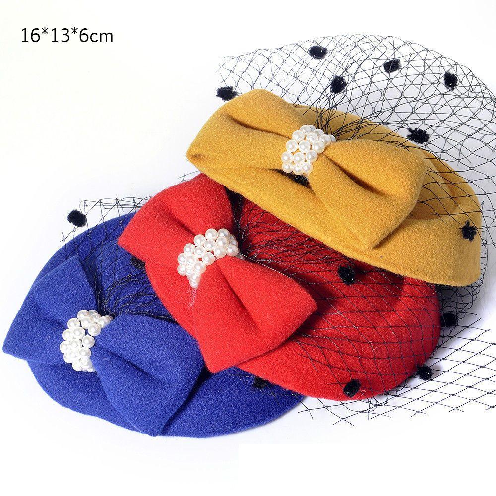 Hats Retro Hairclip Bowknot Veil Bridal Headdress Womens Vintage Hat Fascinator Hair Pillbox Hat