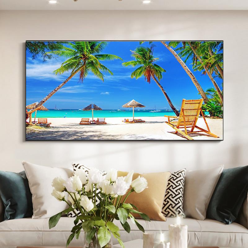 Пляжный пейзаж, холст, живопись, постеры и принты, настенные художественные фотографии для гостиной, домашний декор, мост, пальма, закат, без рамки