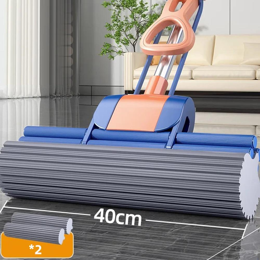 Sponge Mop System with Collapsible Mop Home Tile Floor Bathroom Cleaning Squeegee and Extendable Telescopic Long Handle