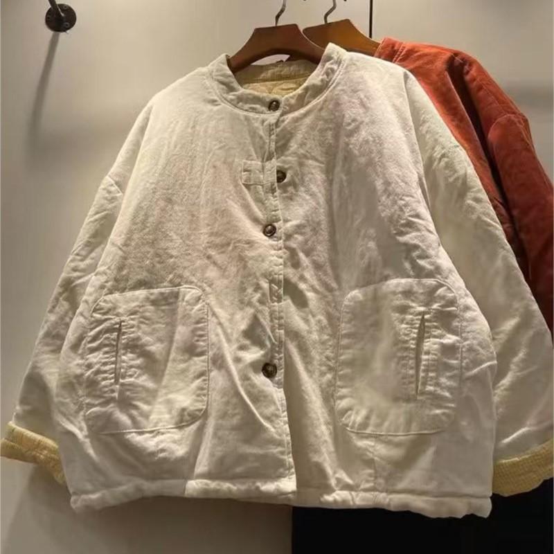 Johnature Winter Retro Corduroy Jacket Reversible Warm Women Loose Cotton Casual Patchwork Coats