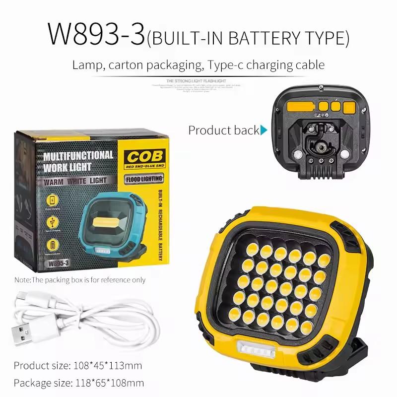 COB Rechargeable Working Lamp Multi-Functional Portable Magnetic Floodlight Outdoor Camping Emergency Repair Highlight Lamp W893