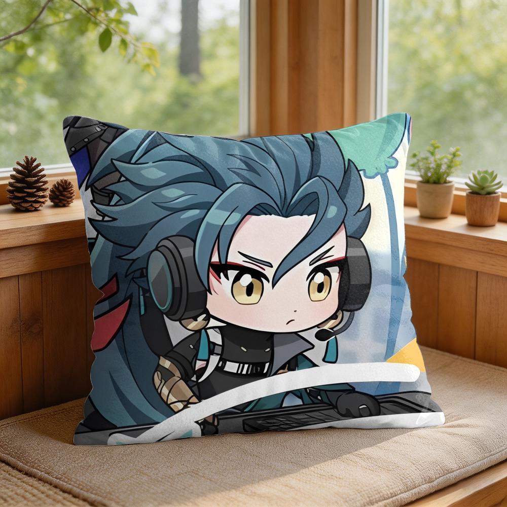 Ji Yan Cute Wuthering Waves Cushion Cover Square Short Plush Pillow Case Living Room Sofa Home Decor Funda X