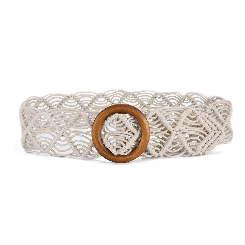 Retro Wax Rope Knotted Woven Wide Belt Belt Large Round Buckle Ethnic Style Super Wide Waist Seal Decorative Belt