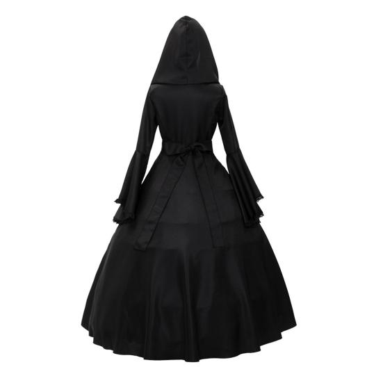 Women Gothic Hooded Witch Dress Vintage Medieval Victorian Dress Halloween Renaissance Cosplay Gown for Makeup Parties Role-Playing