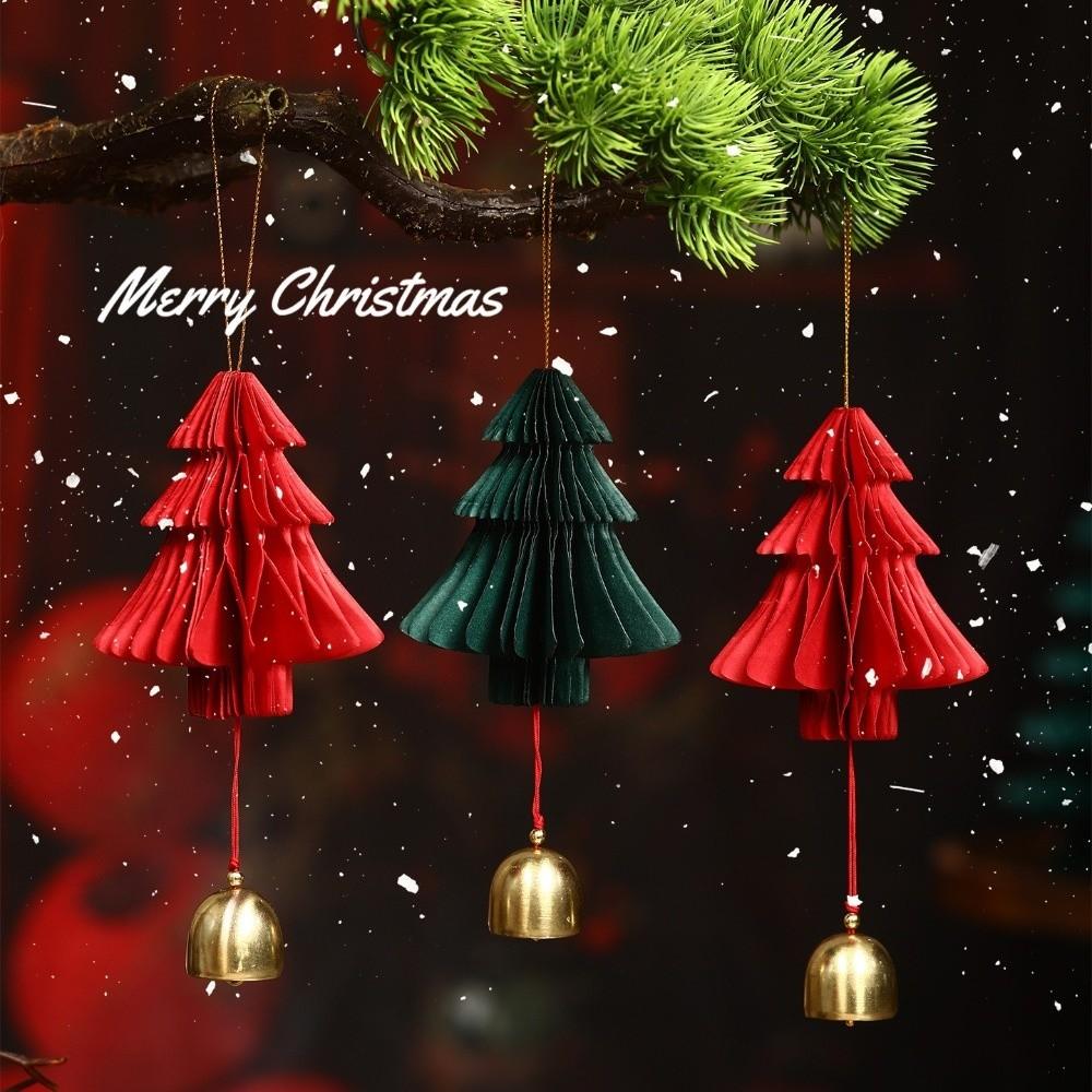 Paper Xmas Tree Pendant 3D Christmas Tree Ornament Creative Christmas Bell Ornament Tree Scene