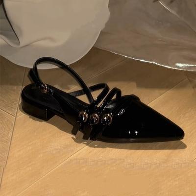 2025 новая летняя одежда для поездок на работу, дышащие тапочки, французские черные темпераментные с острым носком, сандалии с закрытым носком для женщин