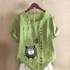 Women's Fashion Alarm Clock Cat Prined Short Sleeve T-shirt Loose Cotton Shirt Casual Loose Summer Blouse Tops Plus Size