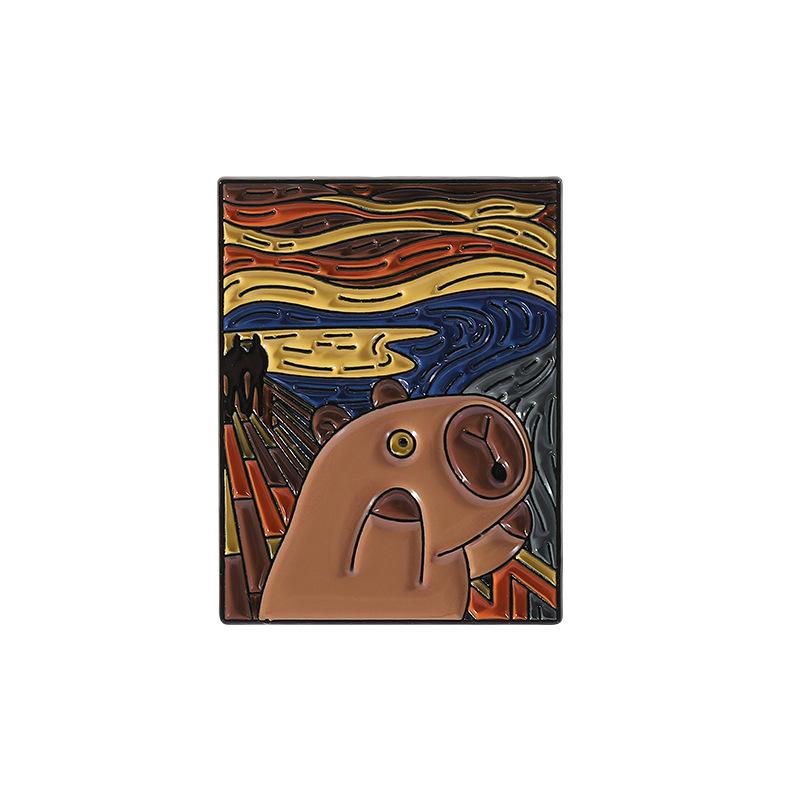 Creative Capybara Enamel Pins Lapel Brooches Cowboy OilPainting Car Burger Sandwich Dagger Funny Capybara Cartoon Badge Jewelry