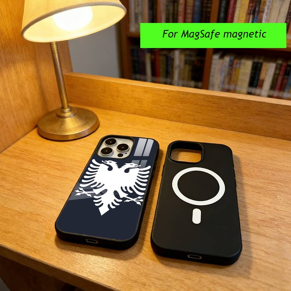 Чехол для телефона с орлом, флаг Албании, для iPhone 17, 16, 15, 14, 13, 12, 11 Plus, Pro, магнитный, с поддержкой беспроводной зарядки MagSafe