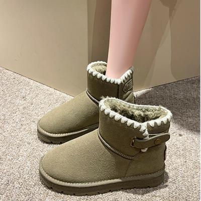 Модные женские ботильоны, короткие плюшевые теплые зимние сапоги 2024 года, новые зимние повседневные удобные замшевые меховые женские сапоги с толстой подошвой