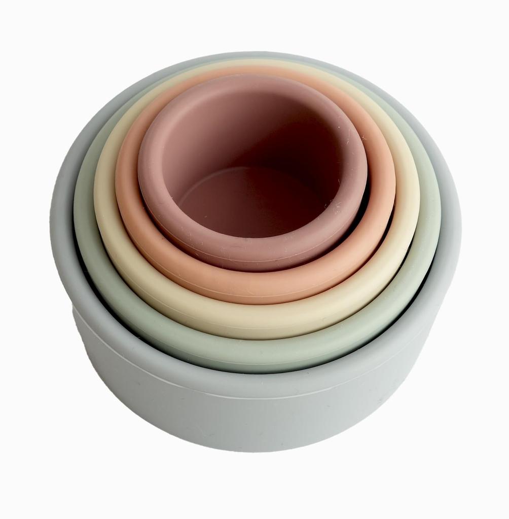 Fika Stacking Cups, Silicone, Dishwasher and Boiler Safe, Meets Food Sanitation Standards, Muted Colors, Supervised by a Kobe-based Nursery Teacher