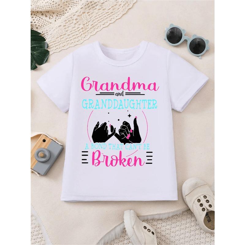 European sizes GRANDMA GRANDDAUGHTER Bond Can't Be Broken Graphic Print Versatile Comfort Breathable Round Neck Short T-shirt Kids Clothes Girls