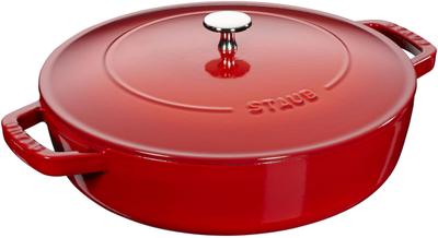 Staub staub Pan Cherry Большая литая вручную эмалированная кастрюля для сукияки мелкая, совместимая с IH Japanese Braiser "Blazer Sauté 28 см" [Авторизованный продукт]