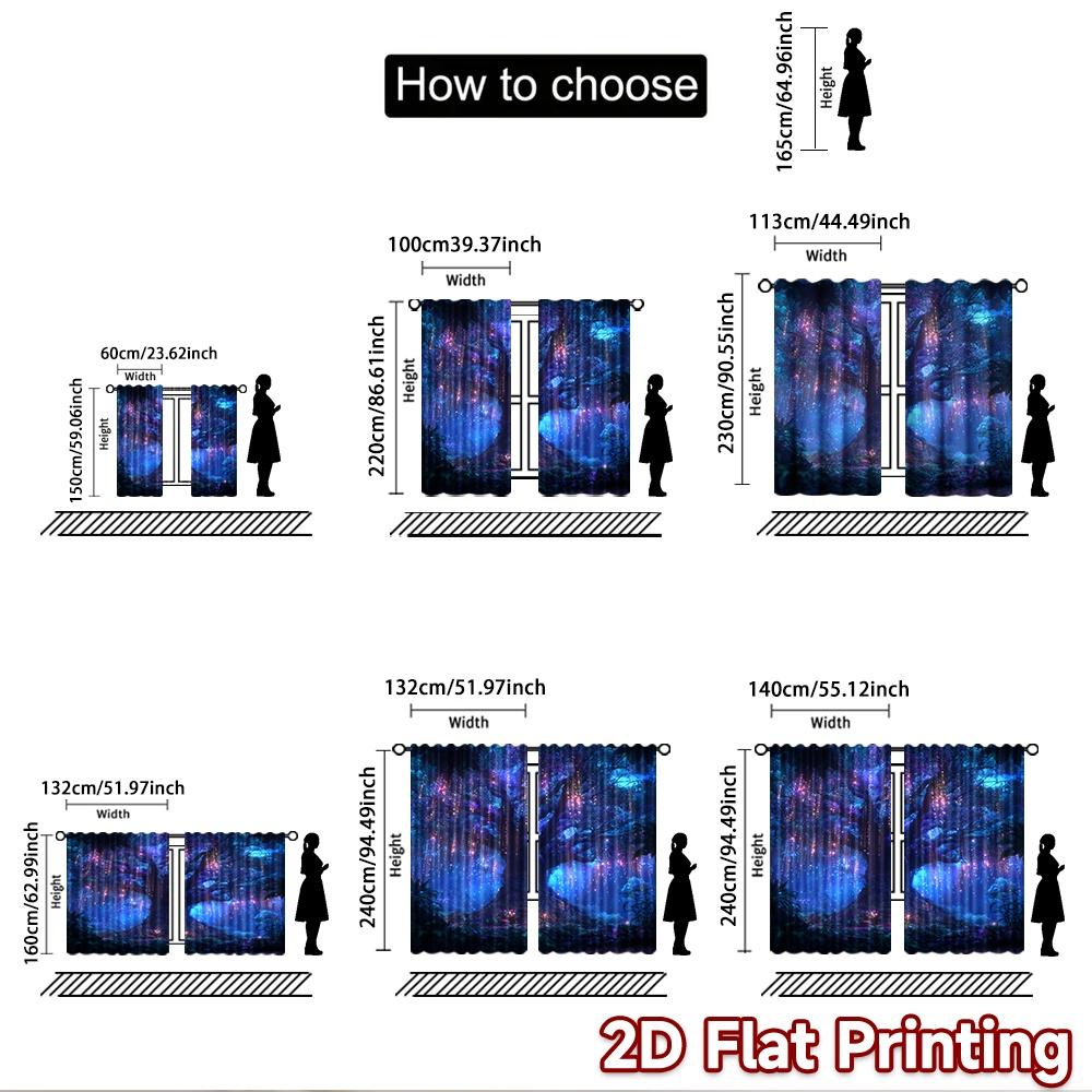 2D плоская печать 2 шт. Вечерние оконные шторы Зачарованный Лес Светящееся Биолюминесцентное Дерево Цифровая Печать Полиэстеровые Шторы Семья