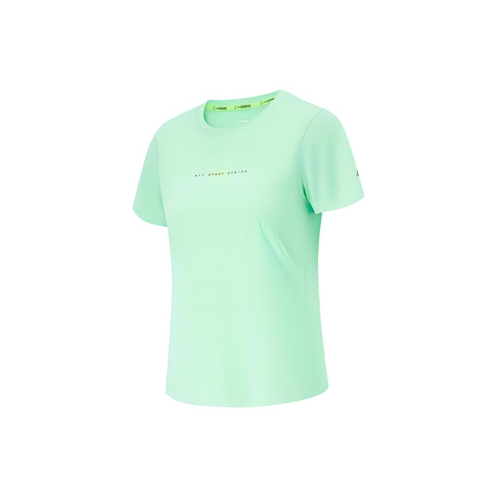 Футболка Li Ning Running Series, однотонная, быстросохнущая, светоотражающая, дышащая, с круглым вырезом и коротким рукавом, женская, цвет холодный зеленый ATSU190-5