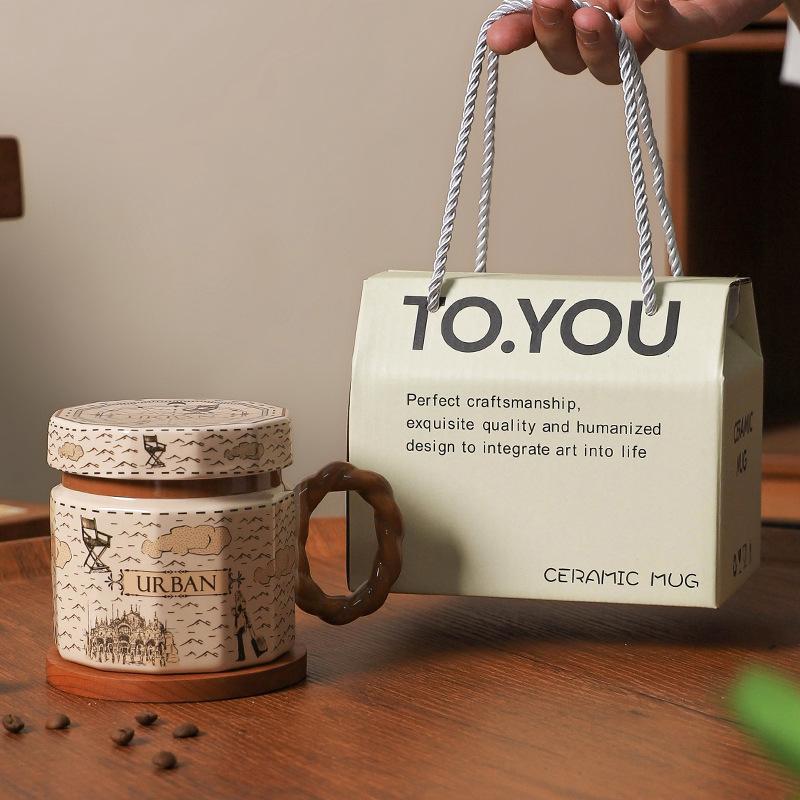 Creative Retro Ceramic High-Value Drinking Cup Light Luxury Gift With Lid Coffee Cup Personalized Cup