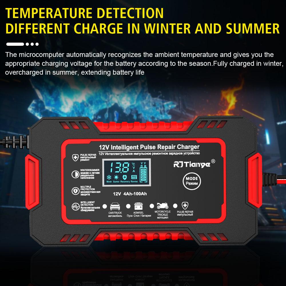 Быстрая зарядка ЖК-дисплей 12В 6А Зарядное устройство для автомобильного аккумулятора Импульсное восстановление питания Для Авто Мото Мокрый Сухой Свинцово-кислотный AGM Гелевый Универсальный