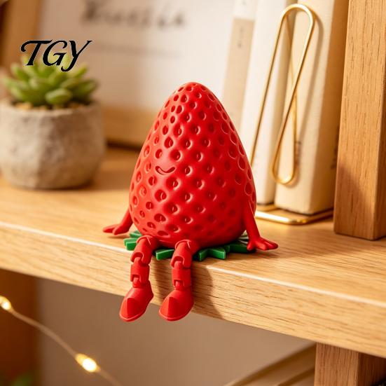 Paper Clip Holder for Desk 3D Printed Articulated Strawberry Storage Box, Cute Figurine with Funny Desktop Ornaments Movable Limbs, Mini Trinket