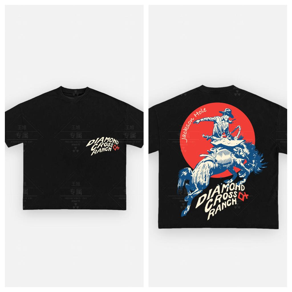 Хлопковая футболка Diamond Cross Ranch Унисекс Мужская Женская Летняя с коротким рукавом Модный топ Повседневная Винтажная мода Ежедневная Винтажная футболка